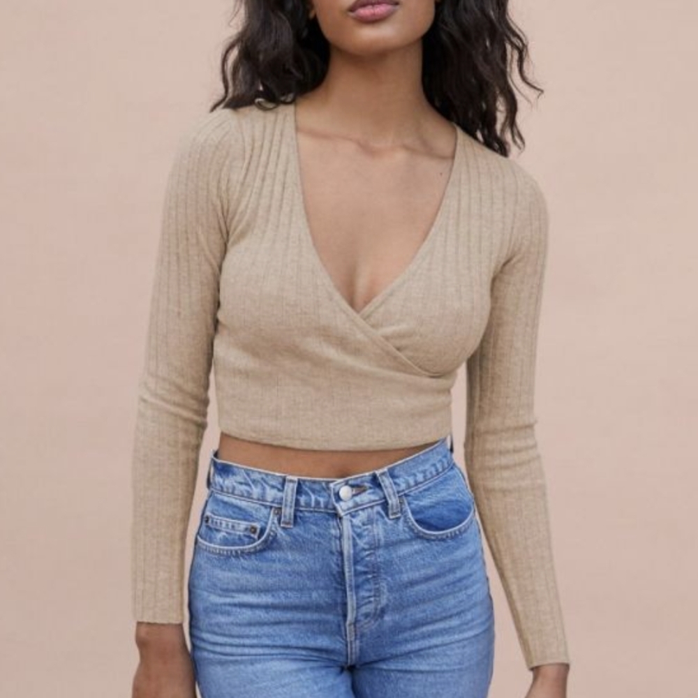 Reformation | Cashmere Faux Wrap Sweater | Oatmeal